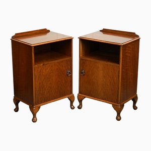 Art Walnut Deco Bedside Tables with Queen Anne Legs, Set of 2