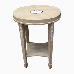 Beige Wood and Marble Side Table