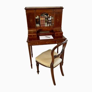 Antique Victorian Inlaid Mahogany Freestanding Desk, 1880s