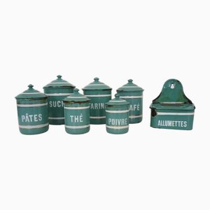 Pots à Épices en Tôle Émaillée, 1930s, Set de 7