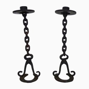 Large Vintage Brutalist Candlesticks in Wrought Iron, 1960