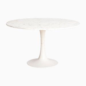 Vintage Tulip Table in White Marble with Grosfillex Foot, France, 1960s