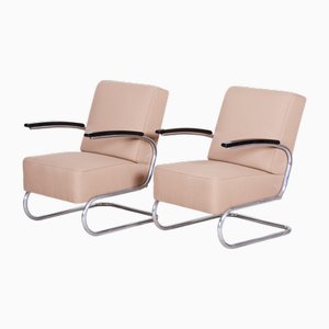Bauhaus Armchairs in Beech & Chrome attributed to Mücke-Melder, 1930s, Set of 2