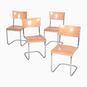 Bauhaus Stühle aus Buche & Verchromtem Stahl, 1930er, 4er Set