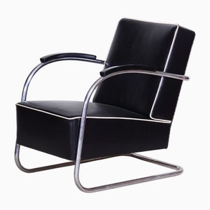 Bauhaus Chrome & Leather Armchair attributed to Mücke-Melder, 1930s