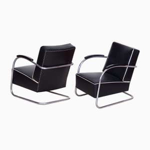 Bauhaus Chrome & Leather Armchairs attributed to Mücke-Melder, 1930s, Set of 2