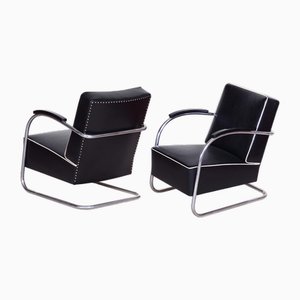 Set of Bauhaus Chrome & Leather Armchairs attributed to Mücke-Melder, 1930s