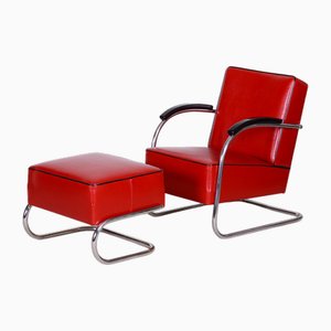 Set of Bauhaus Armchair with Foot Stool attributed to Mucke Melder, 1930s