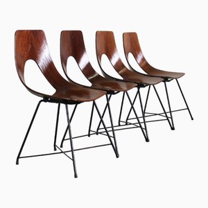Ariston Chairs in Plywood and Metal by Augusto Bozzi from Saporiti Italia,1950s, Set of 4