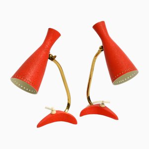 Lámparas de mesa Diabolo Crows Foot Mid-Century modernas en rojo de Cosack, años 50. Juego de 2