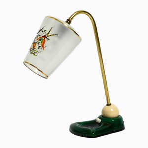 Large French Table Lamp with Glass Shade and Ceramic Base, 1950s