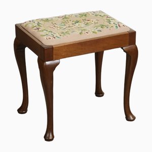 Piano Dressing Table Stool with Flower Stitchwork with Queen Anne Legs