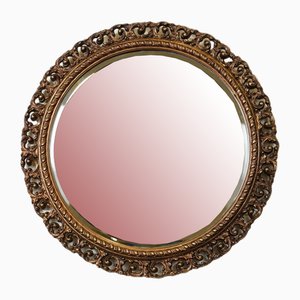Espejo de pared circular vintage biselado de bronce tallado a mano