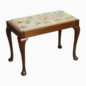Large Piano Dressing Table Stool with Flower Stitchwork with Queen Anne Legs