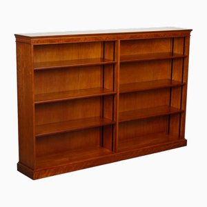 Vintage Yew Double Fronted Low Open Bookcase with Adjustable Shelves