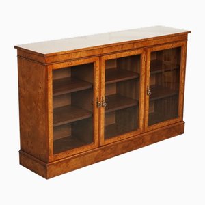 Burr Walnut Glazed Bookcase Display Cabinet