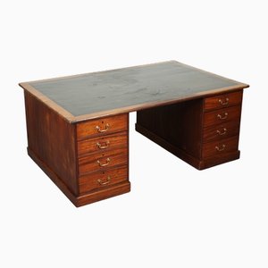 Partners Desk with Navy Blue Leather Top