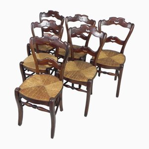 Farm Chairs with Wicker Seats, 1890s, Set of 6