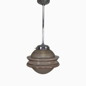 Lampe à Suspension Art Déco avec Globe en Verre en Forme d'Ufo, 1930s