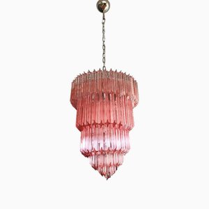 Lámpara de araña de cristal de Murano con 112 Pink Quadriedri, años 90
