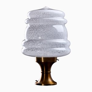 Lámpara de mesa con cristal de Murano soplado en blanco transparente de Carlo Nason para Mazzega, años 60