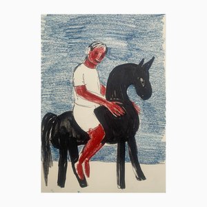 Hanna Ilczyszyn, Junge auf einem Pferd, Mixed Media Drawing, 2023