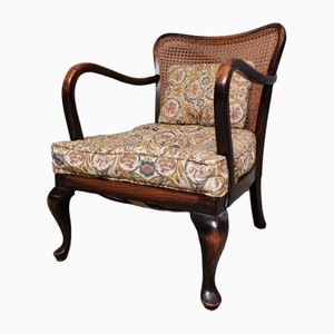 Brown Rattan & Wood Armchair