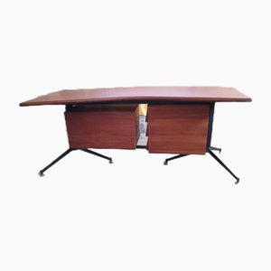 Schreibtisch aus Teak & Eisen im Stil von Osvaldo Borsani, 1960er