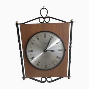 Vintage German Wall Clock in Teak & Brass from Junghans, 1970s