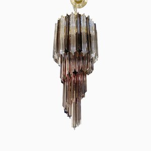 Smoked and Clear Quadriedro Cascade Chandelier Murano Glass