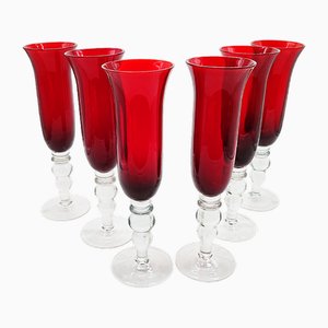 Ruby Glasses in Murano Glass, 1960s, Set of 6