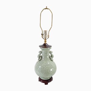 Lámpara de mesa Chinoiserie Celadon en verde, años 90