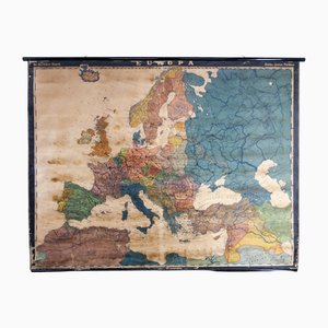 Large Early 20th Century School Wall Map Europe by Dr. Haack for Perthes, Gotha, 1890s