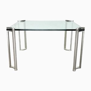 Vintage Space Age Glass and Aluminum Couch Table attributed to Peter Ghyczy, 1970s