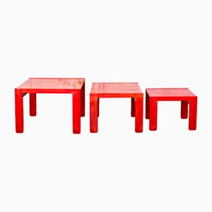 Red Model 777 Stackable Tables by Tobia & Afra Scarpa for Cassina, Italy, 1965, Set of 3