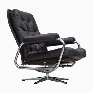 Danish Swivel Chair in Leather, Chrome Steel, 1970s