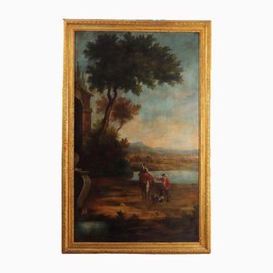 Amos Campaioli, Large Landscape with Figures, 1931, Oil Painting, Framed