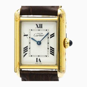 Reloj unisex Must Tank de cuero vermeil bañado en oro de Cartier