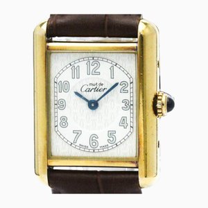 Must Tank Vermeil Gold Plated Leather Quartz Ladies Watch from Cartier