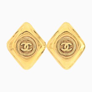 Gold, Metal, and Diamond Coco Mark Earrings from Chanel, Set of 2