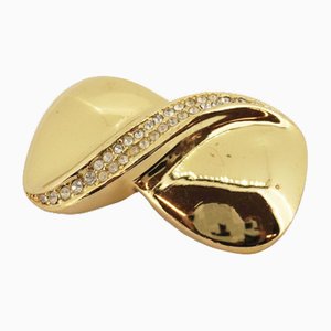 Rhinestone & Plated Gold Brooch by Christian Dior