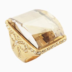 Ribbon Motif Rhinestone Color Stone & Plated Gold Ring by Christian Dior