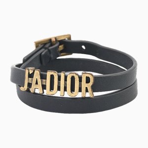 Black Choker Leather Double Strand Bracelet by Christian Dior