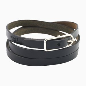 Hermes Bracelet Api1 Black Leather 3-Ply Belt Bangle Womens Mens