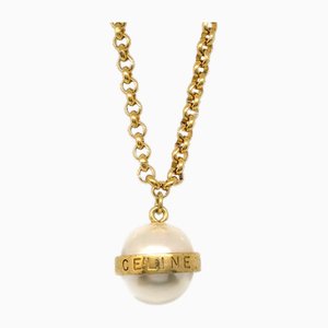 Artificial Pearl Gold Chain Pendant Necklace from Celine