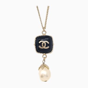 Artificial Pearl Rhinestone Gold Chain Pendant Necklace from Chanel