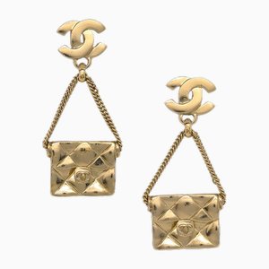 Gold Bag Dangle Pierced Earrings from Chanel, Set of 2