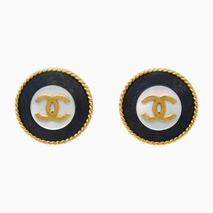 Black Button Shell Earrings Clip-on from Chanel, Set of 2