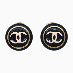 Schwarz & Goldfarbene Clip-Ohrringe mit Knopf von Chanel, 2 . Set