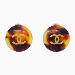 Brown Button Earrings Clip-on from Chanel, Set of 2